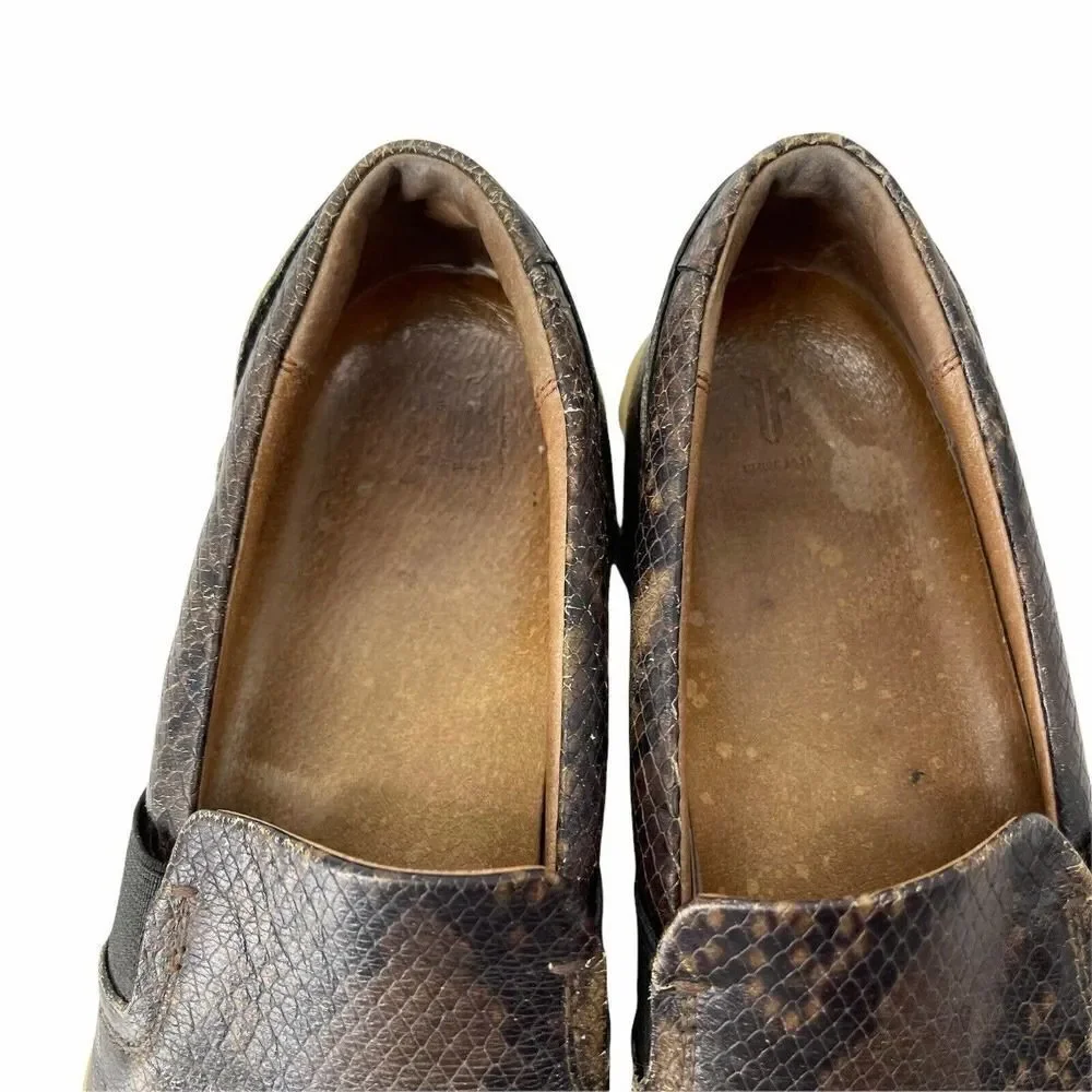 Frye Ivy Slip Shoes Snakeskin Pattern Womens Size 11 Dark Brown Casual Flats